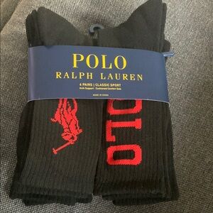 Polo by Ralph Lauren 6 Pk Men's Black/Red Logo Socks NWT